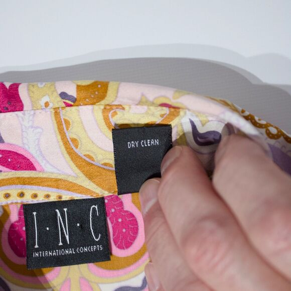 INC 100% Silk Pink Floral Paisley Button Up Top Blouse Long Sleeve Women Size 6 - Picture 12 of 15